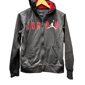Air Jordan Jacket Youth Large Black Red Full Zip Dri-Fit Jumpman Hoodie Fleece
